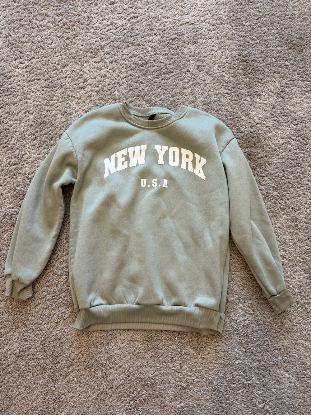 SHEIN Sage Green "NEW YORK U.S.A." Crewneck Sweatshirt